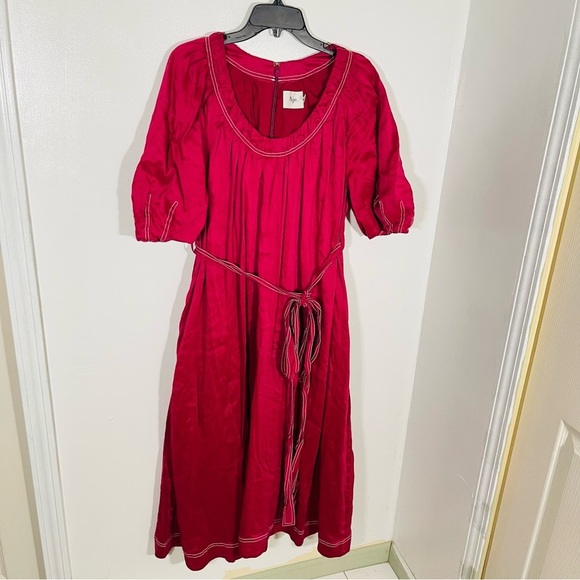 NEW Aje Rebellion Midi Dress Puff Sleeve Red Wine - Picture 3 of 11